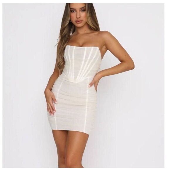 White Fox For The Night Mini Dress Size Small Bodycon White Ivory - Picture 11 of 12